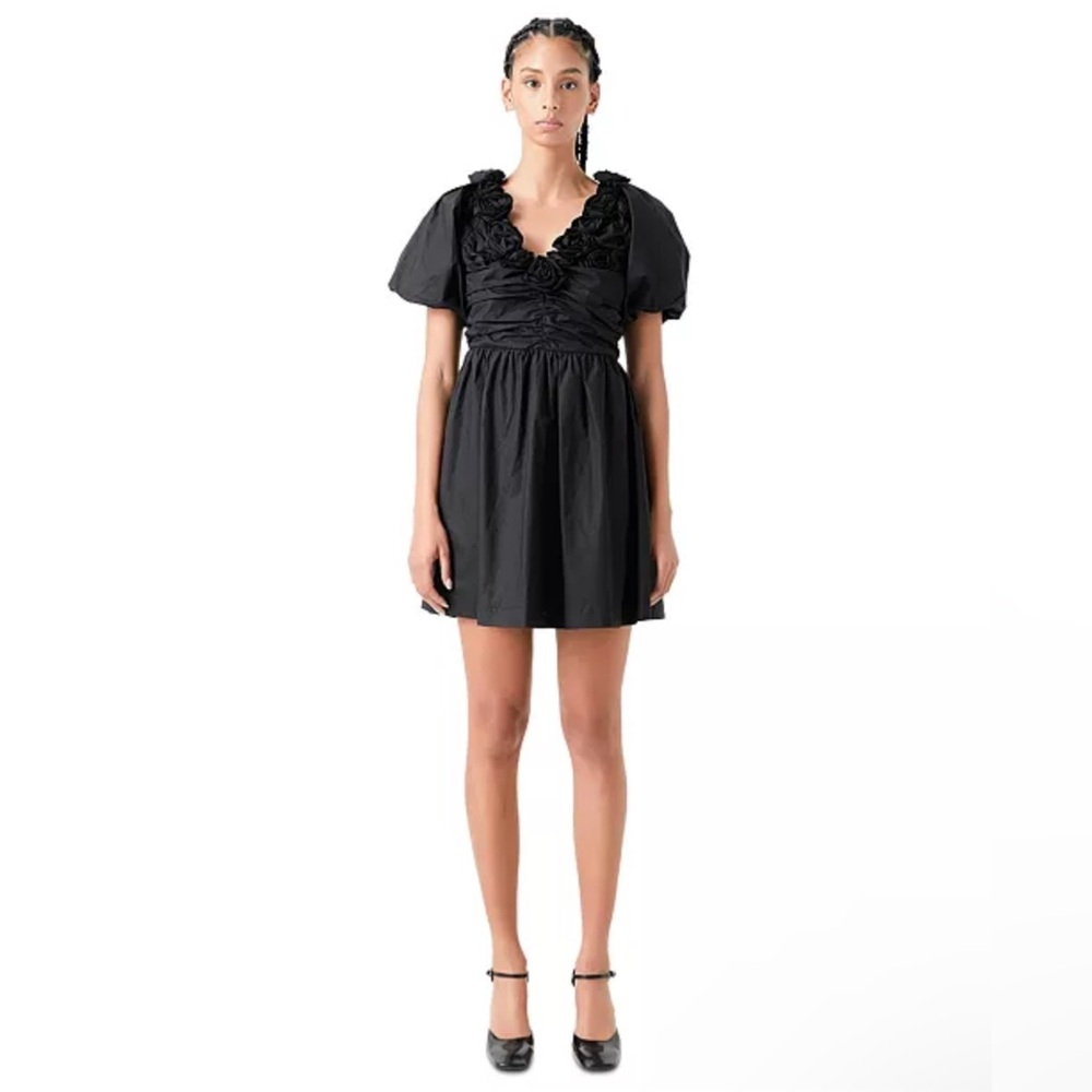New! English Factory Flower Neckline Puff Sleeve
Mini Dress Black Sz‎ XS $165